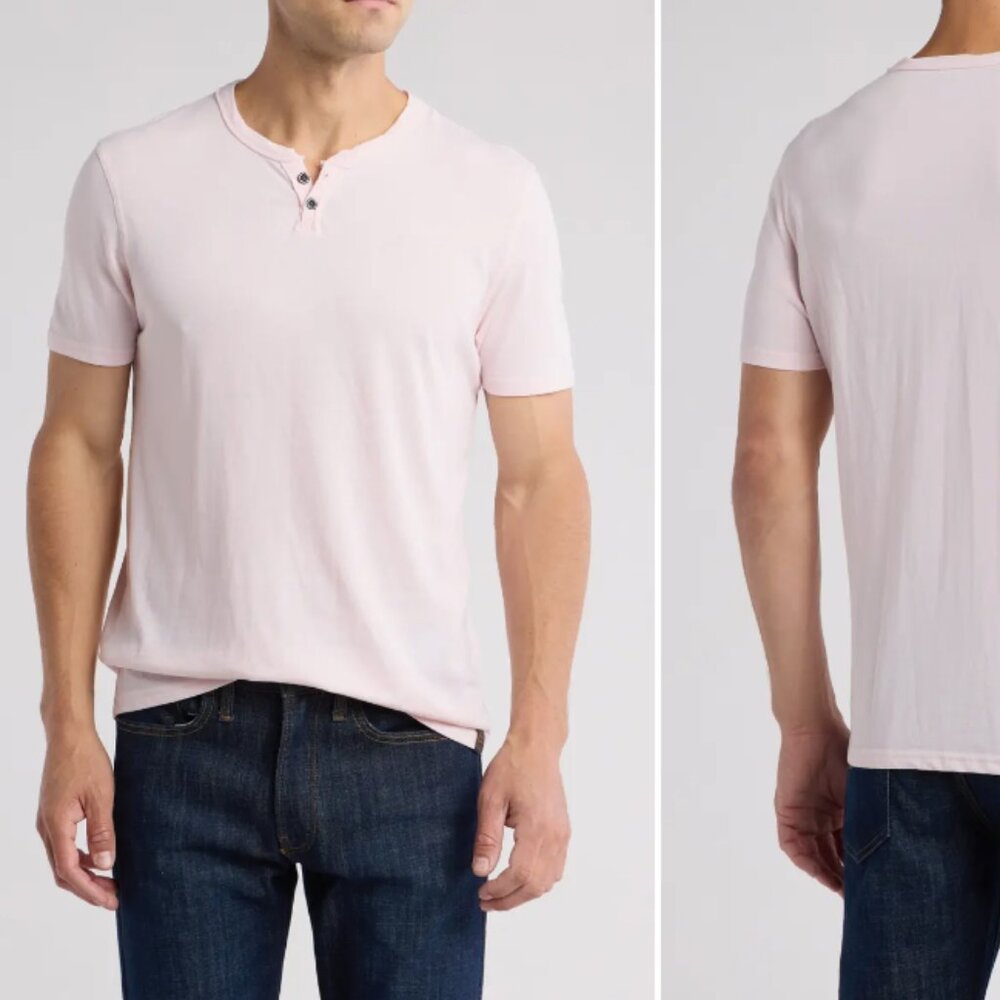 Lucky Brand Button Notch Neck T-Shirt Pink Dogwo Large